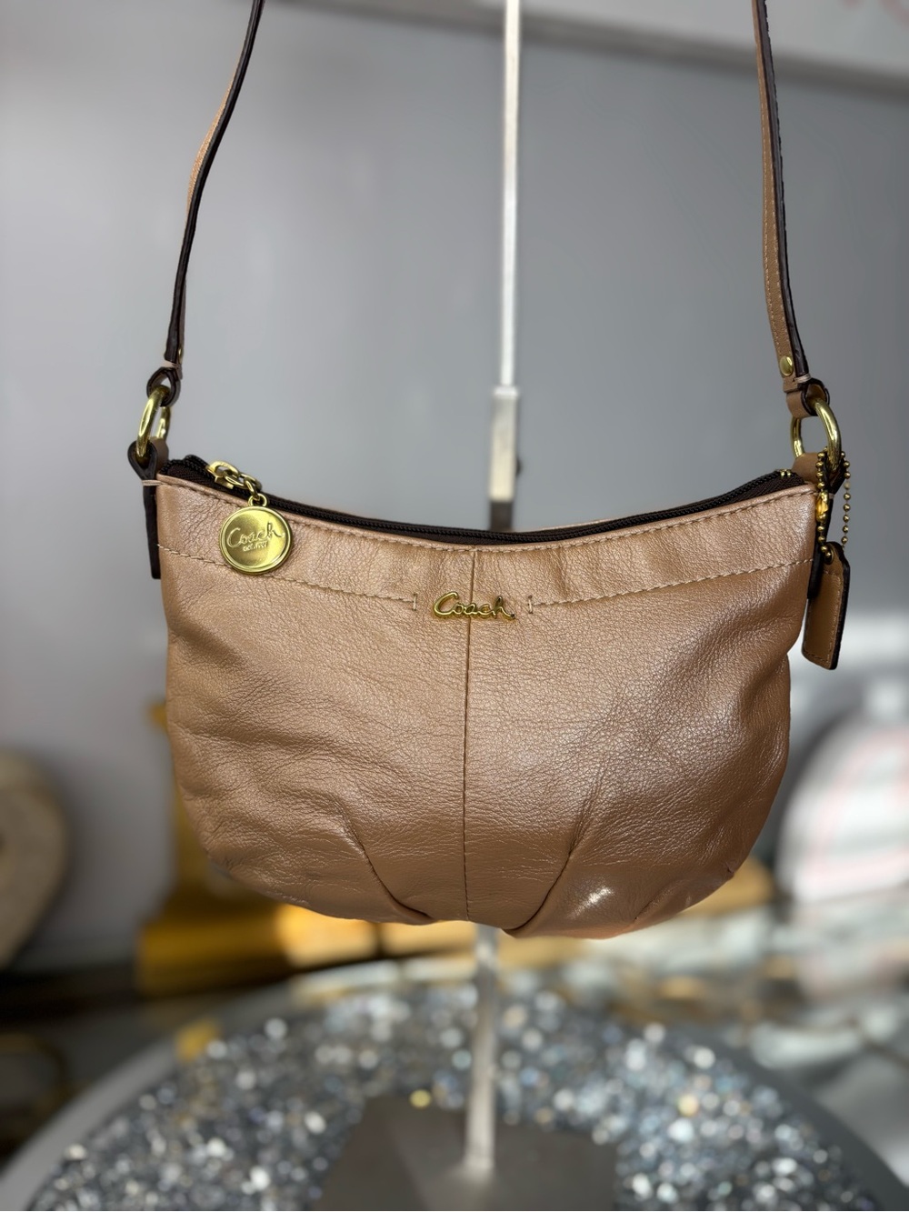 Coach Ashley metallic rose/bronze gold leather crossbody bag EUC